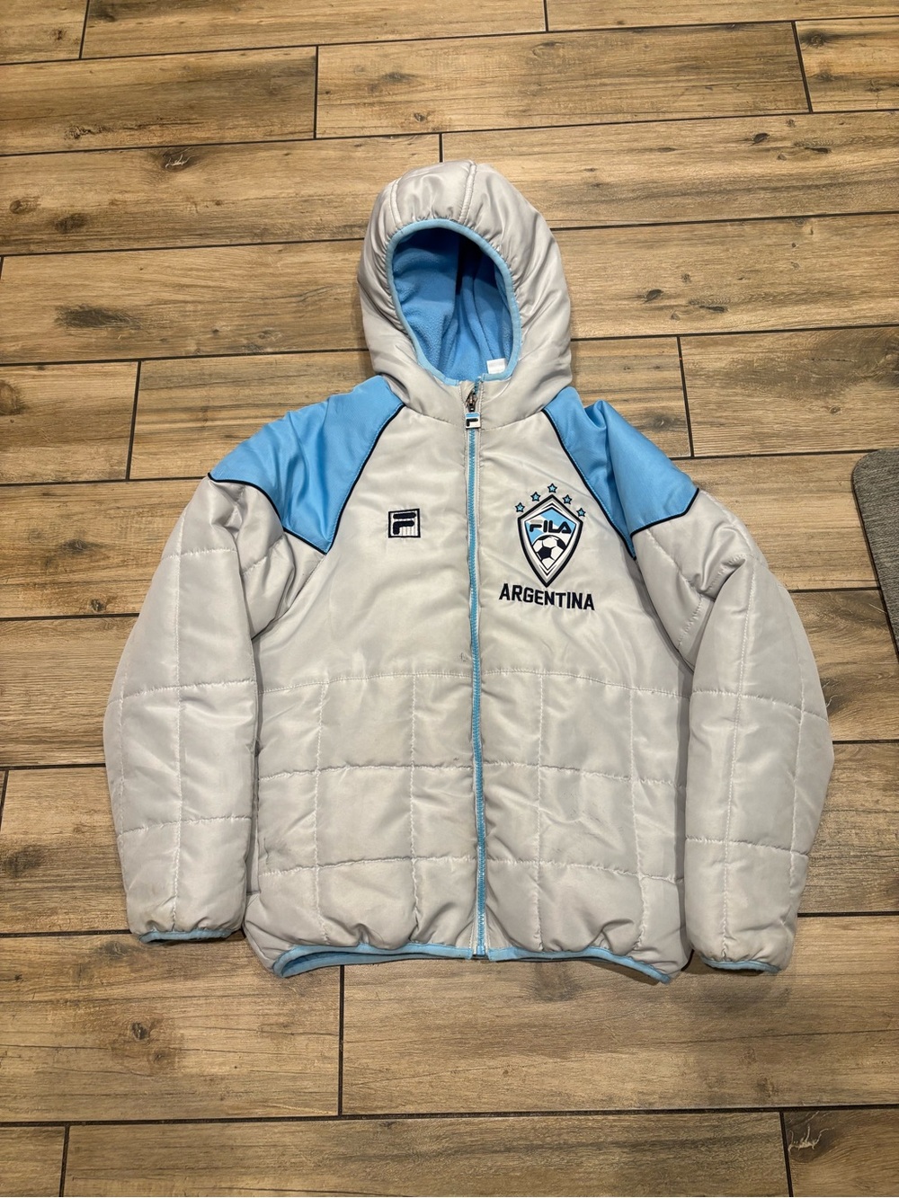 Vintage 90s Argentina National Futbol Team Soccer Winter Coat FILA Size M Kids